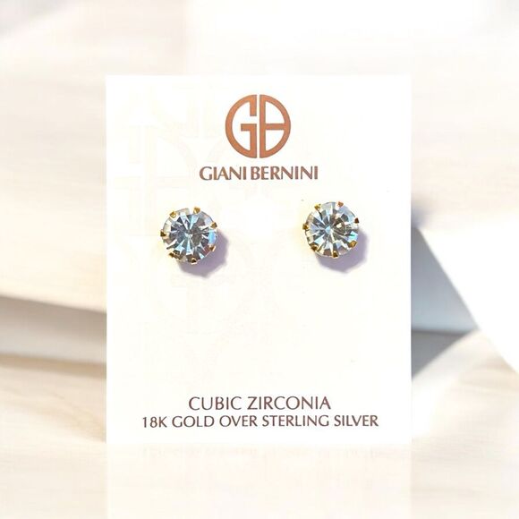 Giani Bernini 18K Gold Over Sterling Silver 8mm Cubic Zirconia Stud Earrings - Picture 1 of 2